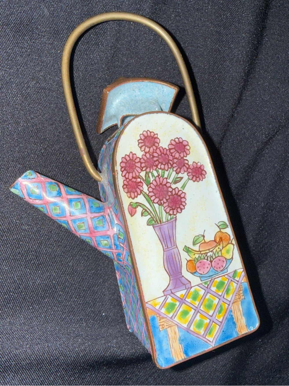 Pink Floral Teapot Enamel Empress Art miniature unique USA